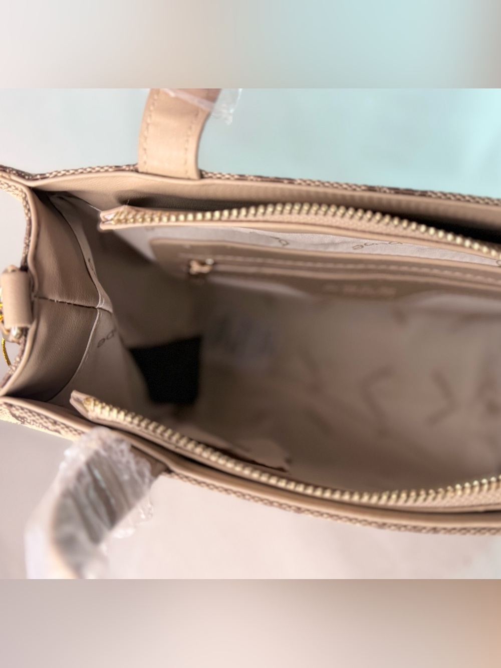 bebe Taupe Logo Satchel with Matching Wallet and keychain - Picture 12 of 15